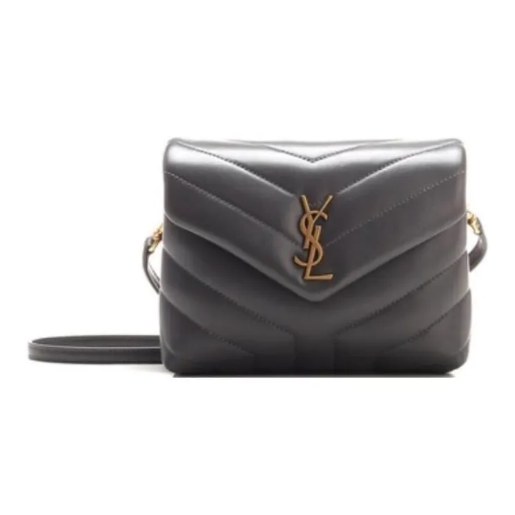 SAINT LAURENT LOULOU Calfskin Shoulder Bag Crossbody Bag Mini Women's Gray