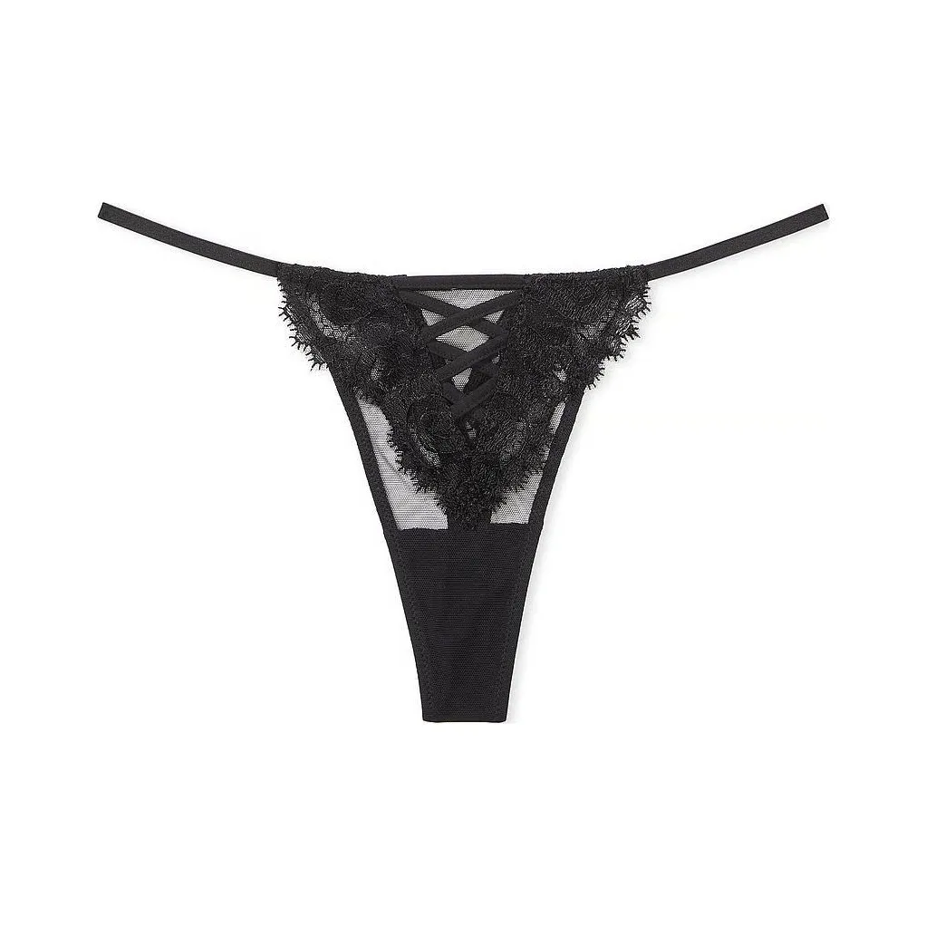 Victoria's Secret DREAM ANGELS Boho Floral Thong Panty/Black Underpants Women's 1 Pack Black