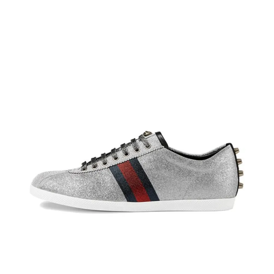 GUCCI Ace Low Топ Стильные Скейтбординги Мужской Серебряный Блестящий