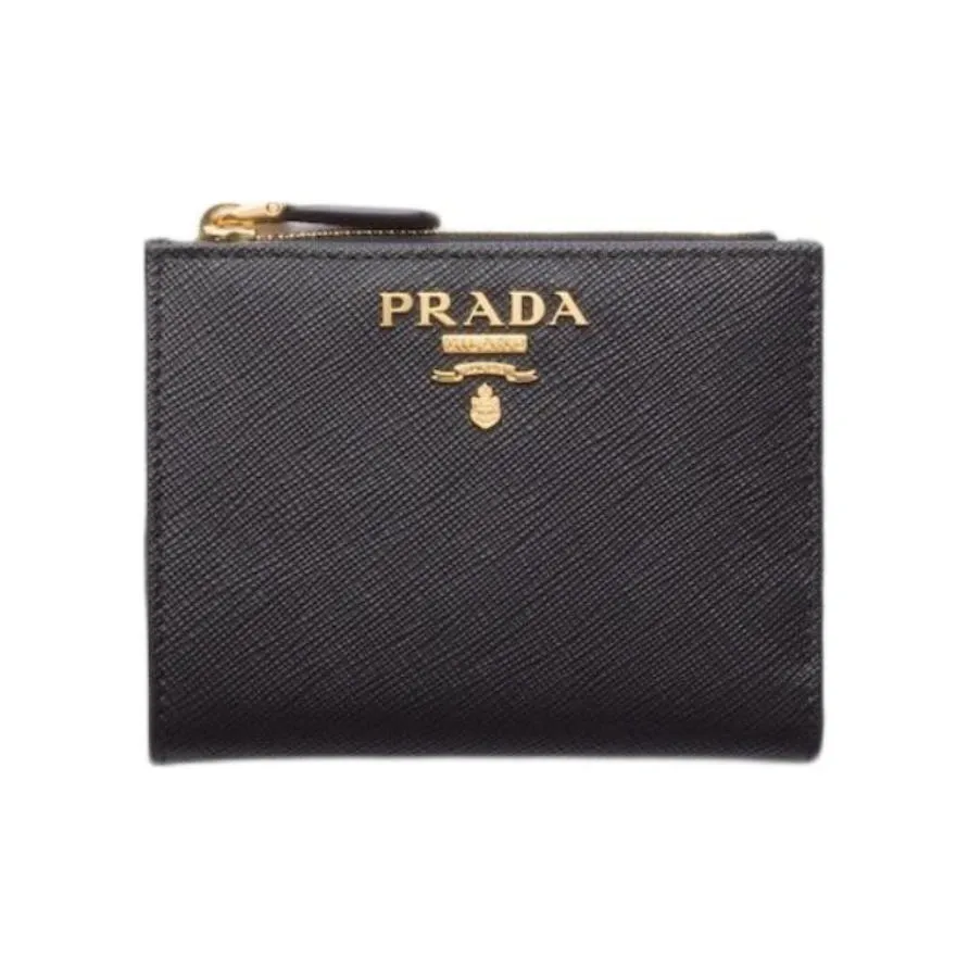 PRADA Leather Wallet Mini Women's Black & Light Pink