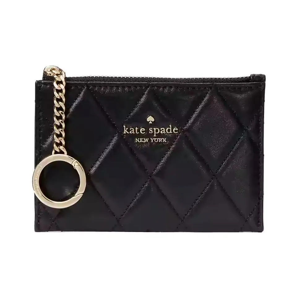 Kate Spade Quilted Leather Card Holder Trumpets Women's Black