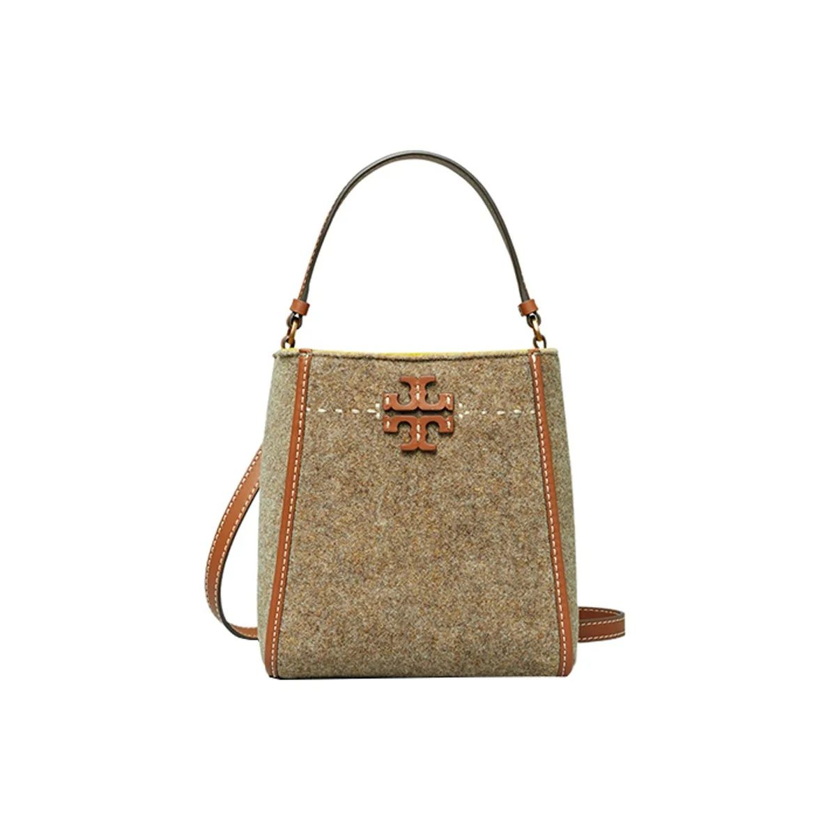 TORY BURCH McGraw Felt Tweed Bucket Bag Crossbody Shoulder Bag Small Women's Taupe
