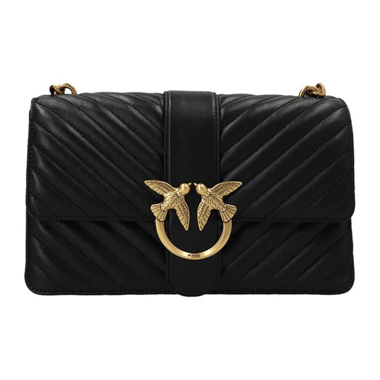 PINKO Love Icon Leather Crossbody Bag, Shoulder Bag Women's Black