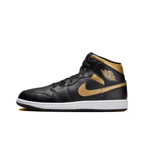Jordan Air Jordan 1 Винтажные баскетбольные кроссовки MID Топ Черный/золотой Мужские