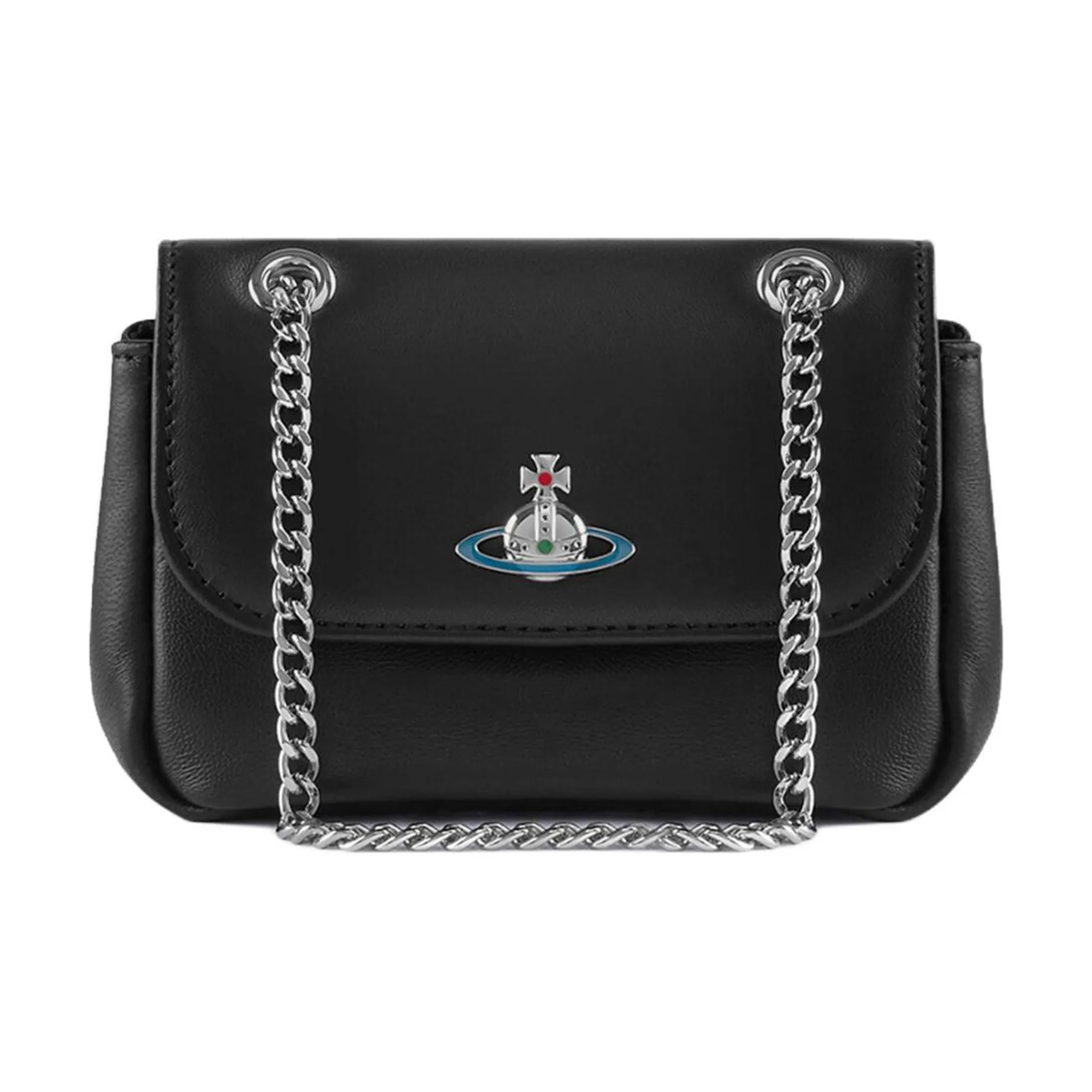 Vivienne Westwood Soft Leather Shoulder Bag, Crossbody Bag, Wallet Small Size Women's Black
