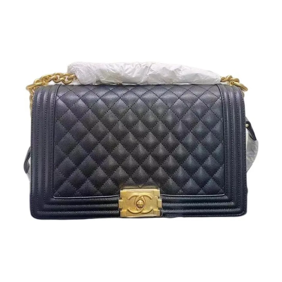 CHANEL LEBOY Grain Cow Leather Shoulder Bag, Crossbody Bag Tubas Women's Black
