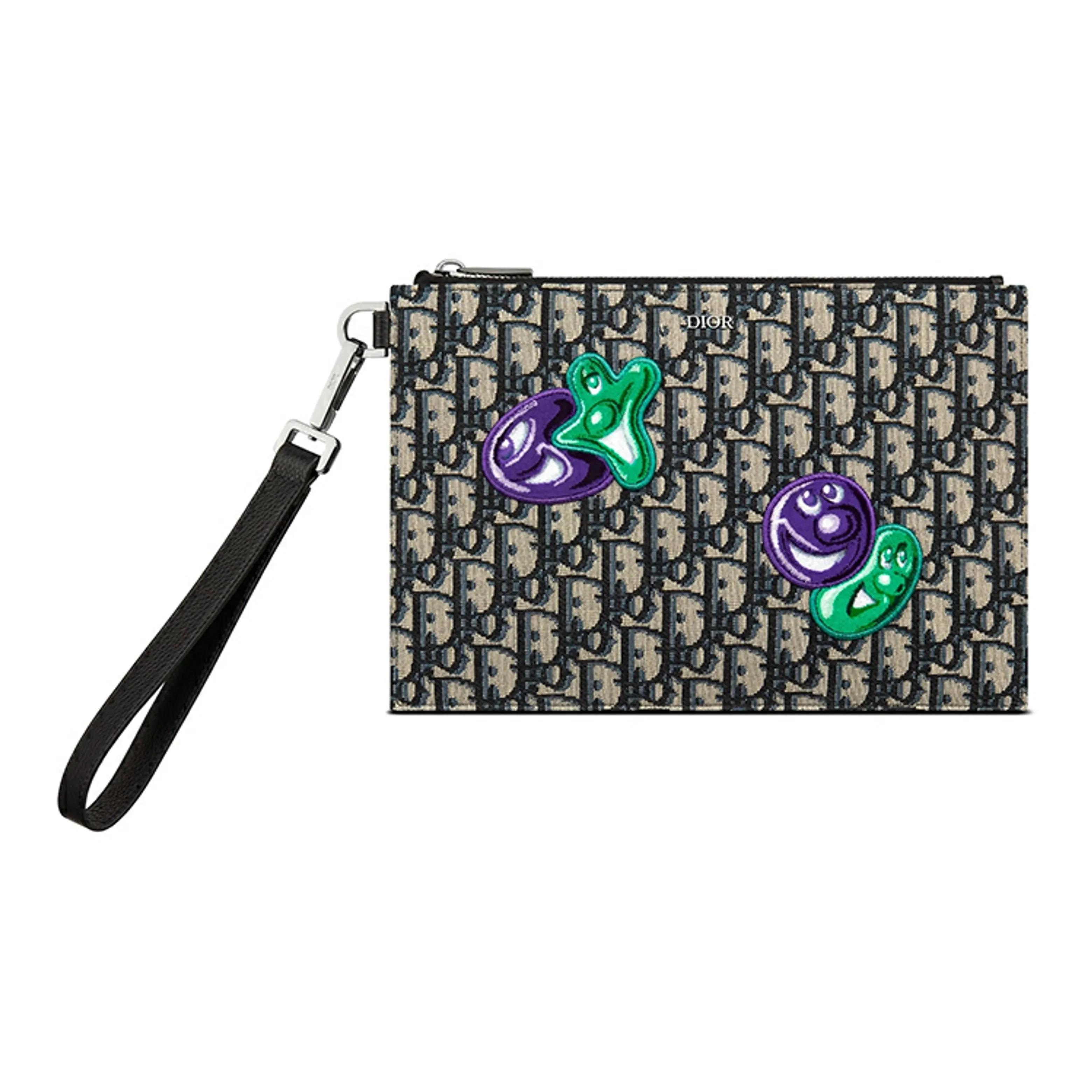 DIOR Kenny Scharf Collaboration Cow Leather Clutch Men's Black Beige