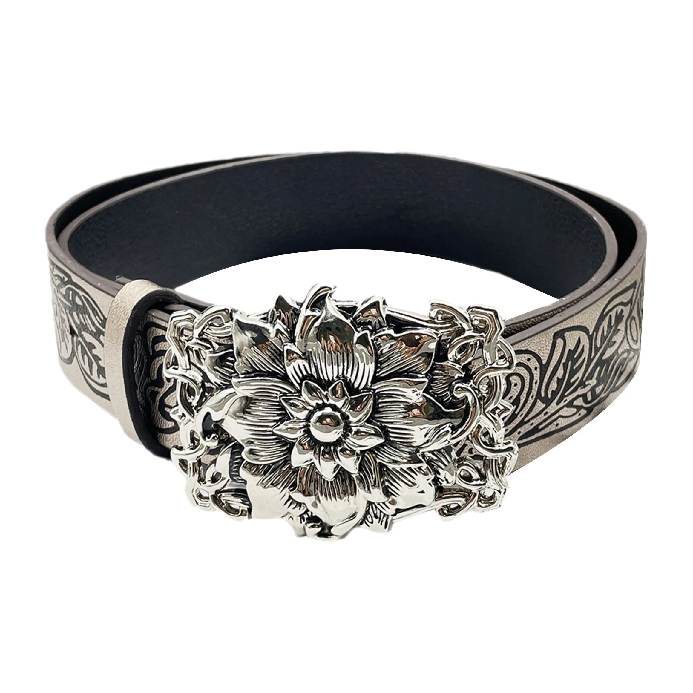 IOTS Embossed Cut Out Belt Y2k Punk Style Vintage Individual Hot Girl Wind Leather Belts Women's