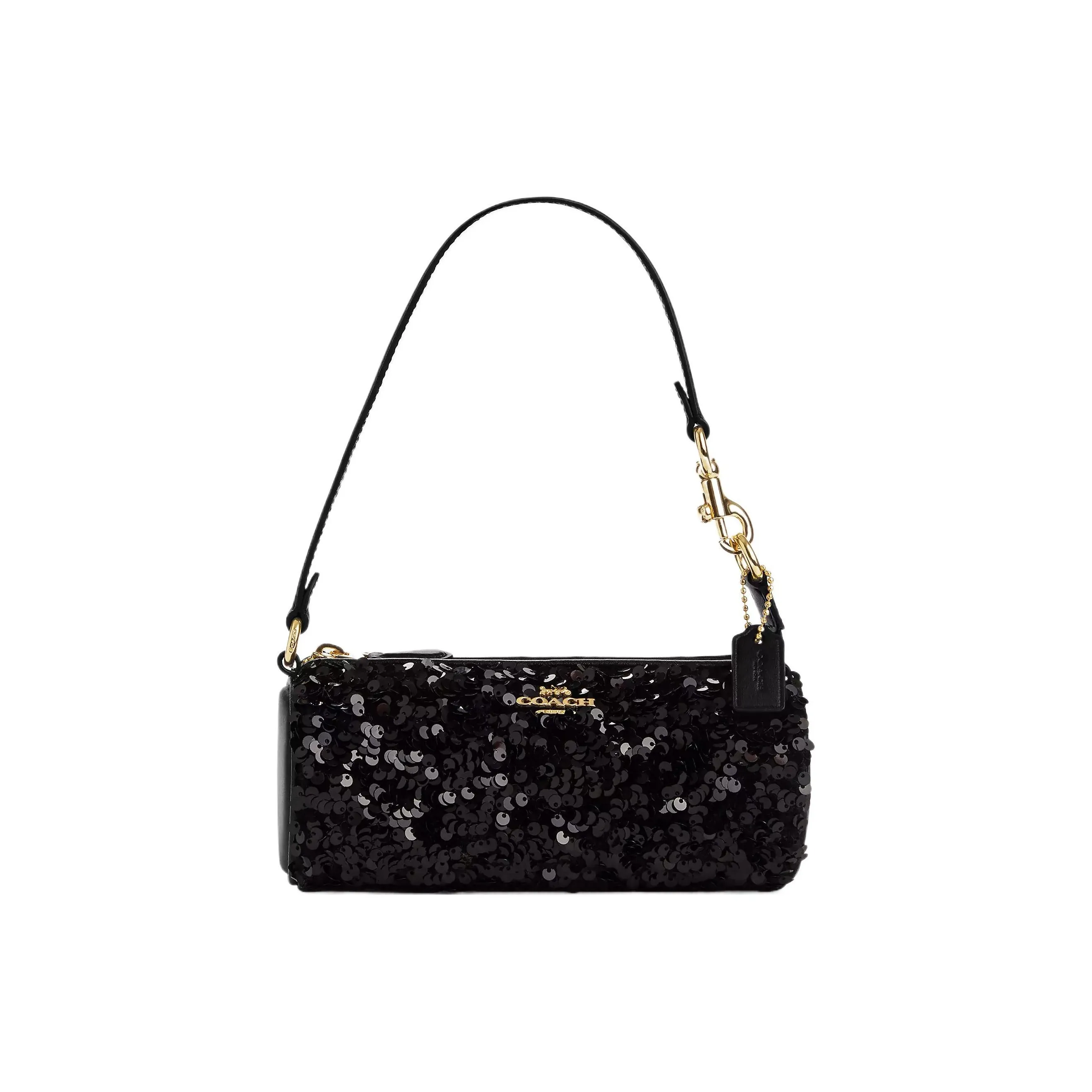 COACH Nolita Sequins Patch Smooth Leather Baguette Bag Shoulder Bag Handbag Small Size Women's Gold & Black
