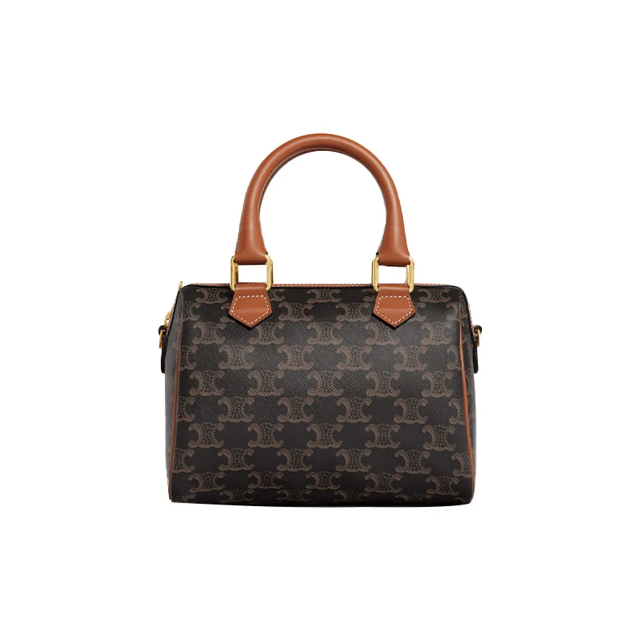 CELINE Cow Leather Boston Bag Shoulder Bag Crossbody Bag Handbag Small Size Women's Brown