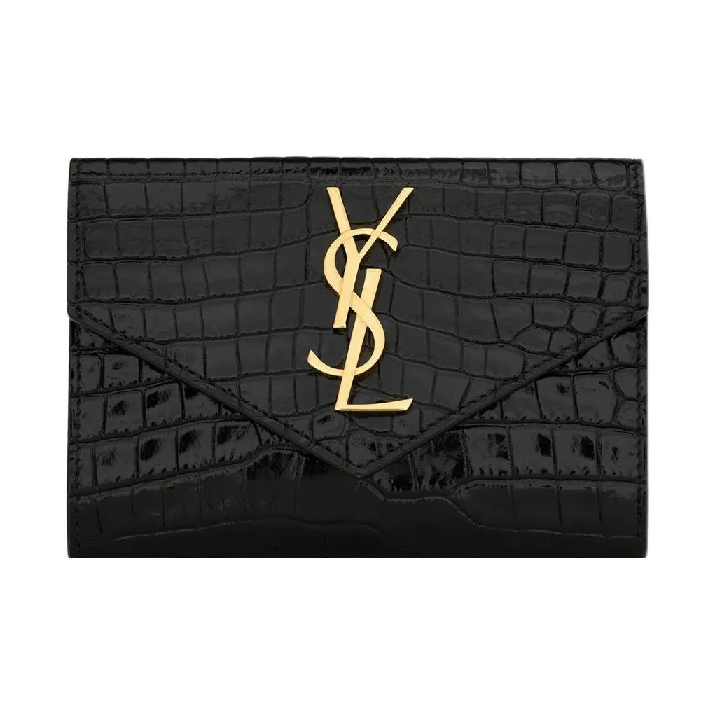 SAINT LAURENT CASSANDRE Cow Leather Envelope Bag Wallet Small Women's Black