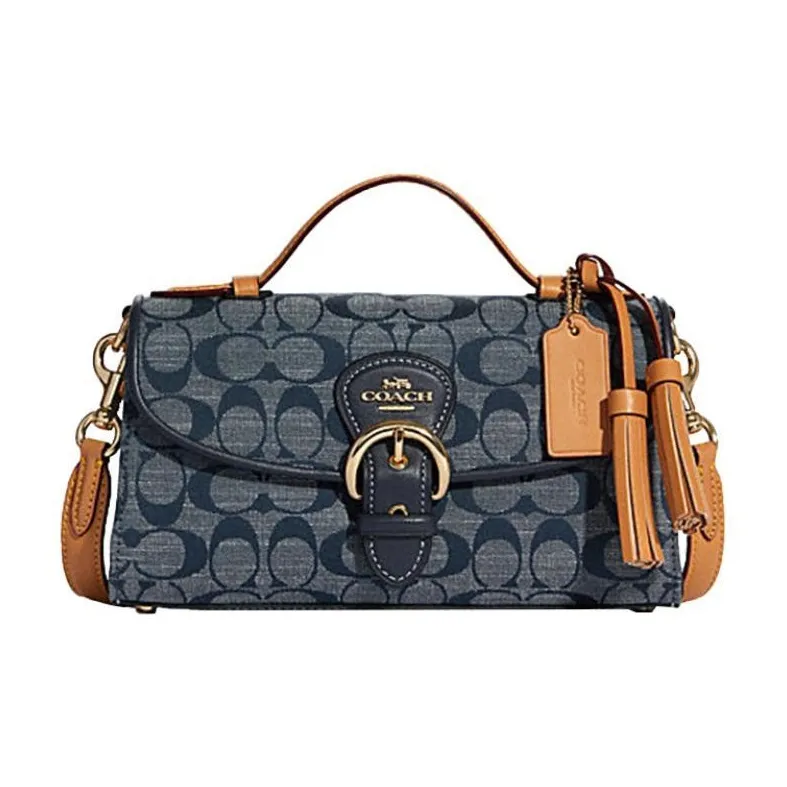 COACH Kleo Chambray Plain Weave Fabric Crossbody Bag Shoulder Bag Medium Size Women's Denim Blue