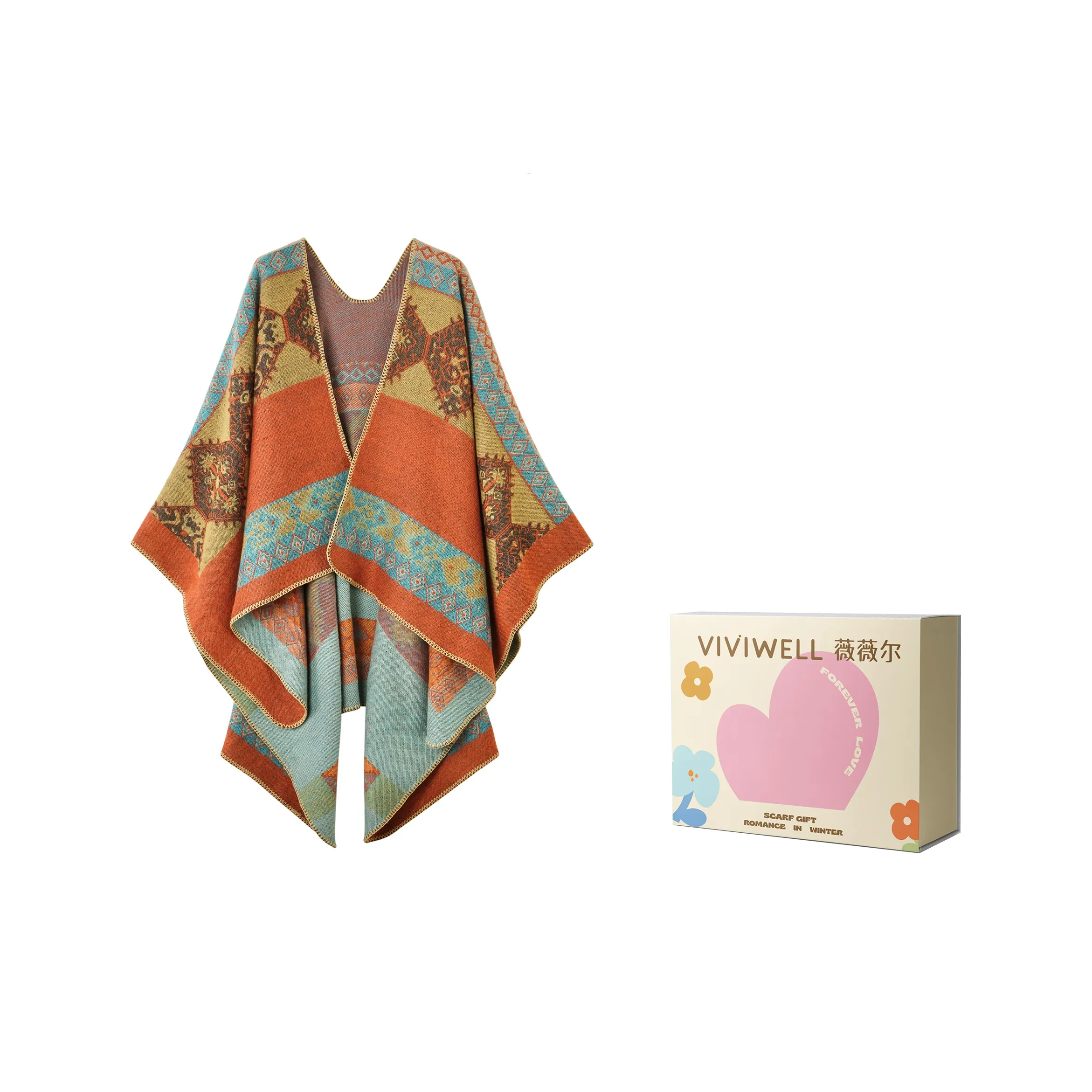 VIVIWELL Искусственный кашемир Шали Апельсин Женские