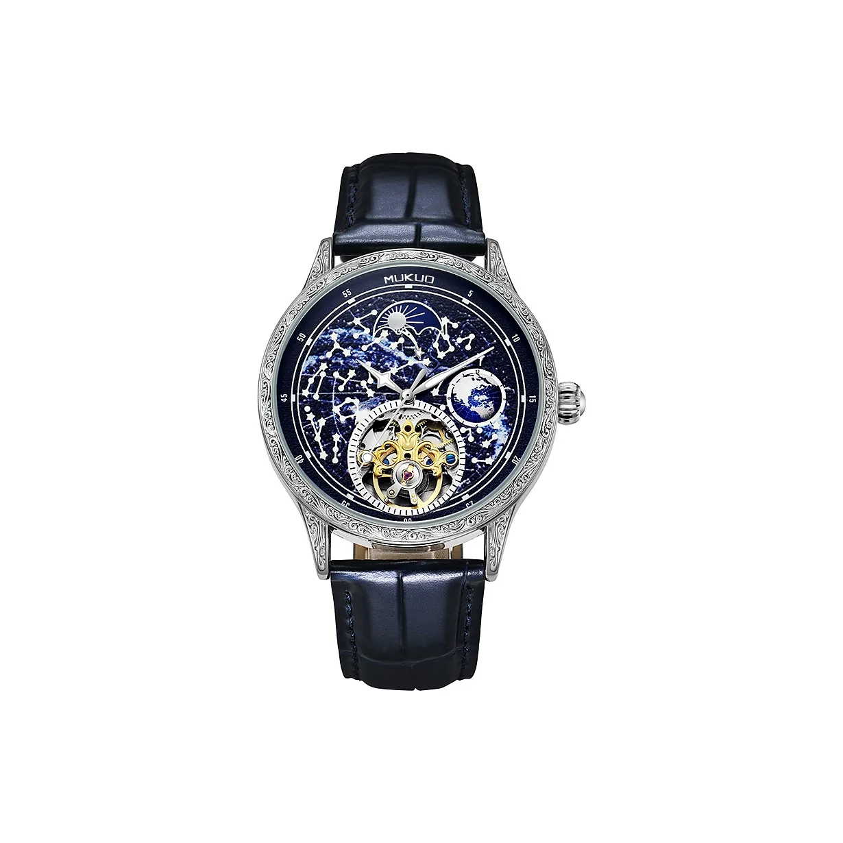 MUKUO Автоматический Механический Movement Унисекс Часы 43 мм Синие