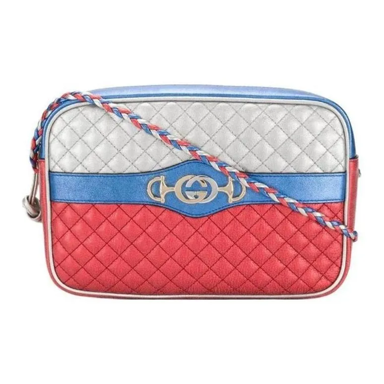 GUCCI Calfskin Handheld Shoulder Bag Women's Red & Blue & Silver