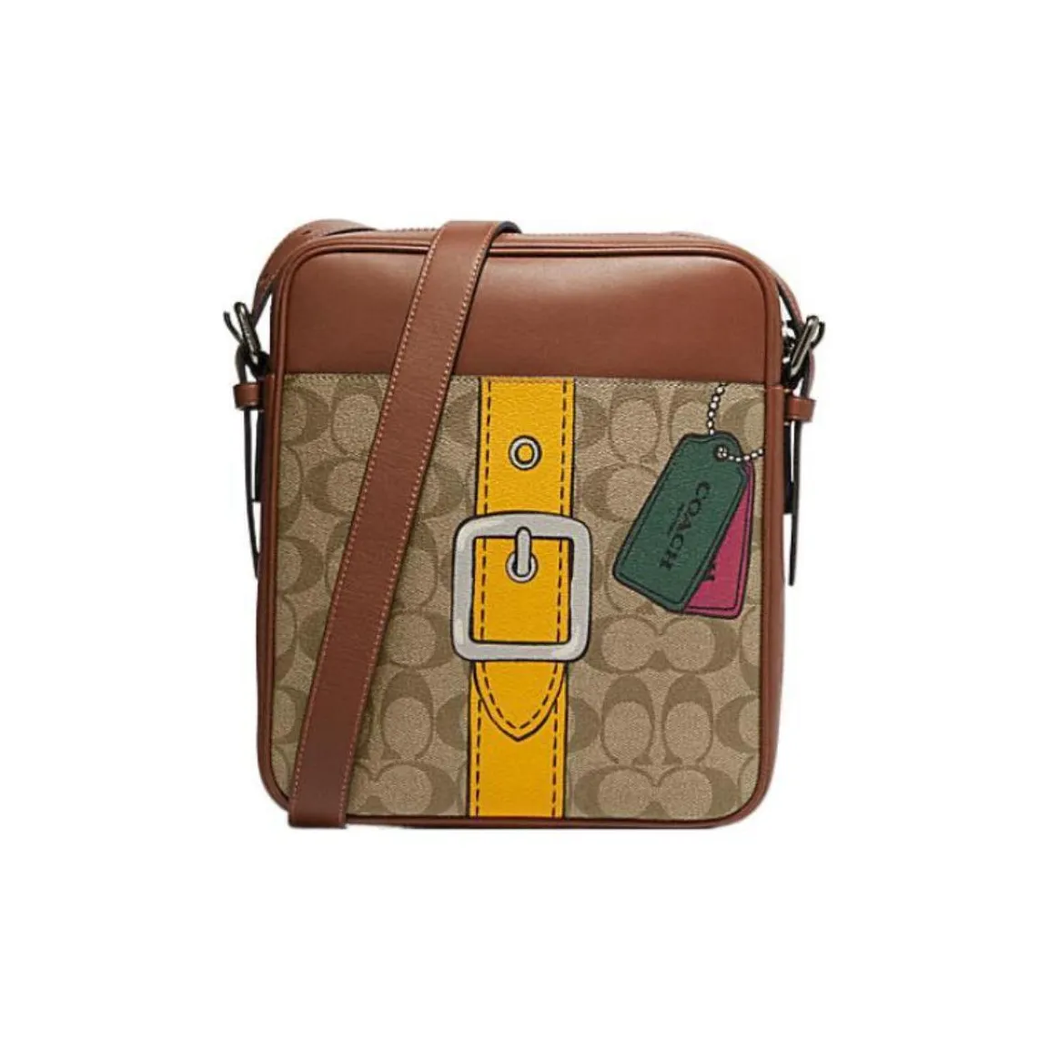 COACH Hudson Cow Leather Shoulder Bag, Crossbody Bag Trumpets Men's Brown