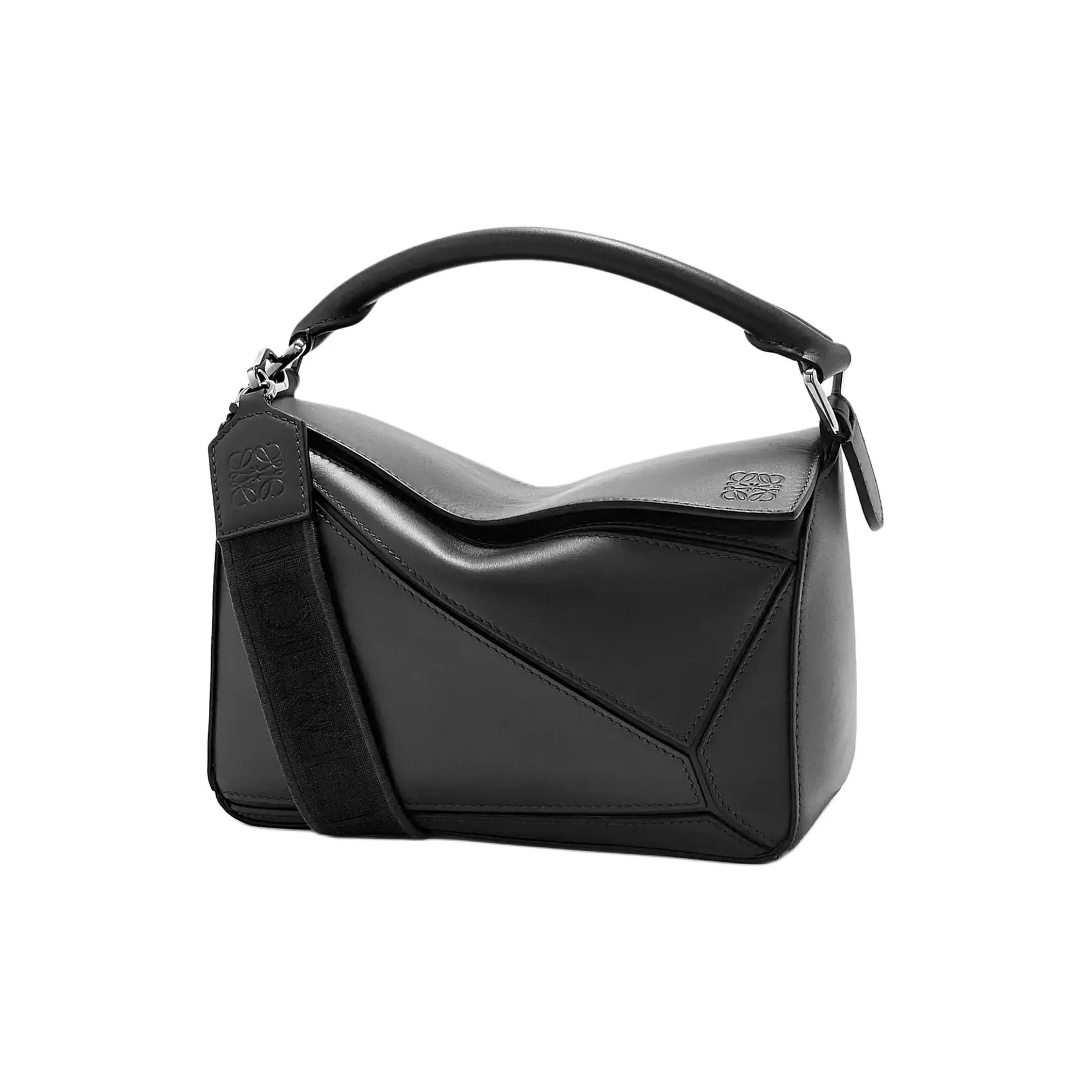 LOEWE Puzzle Satin Cow Leather Handbag, Shoulder Bag, Crossbody Bag Trumpets Women's Black
