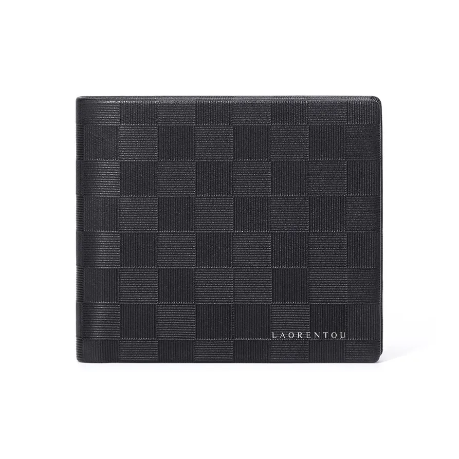 Old Man's Head Top Grain Cow Leather Wallet Men's Black