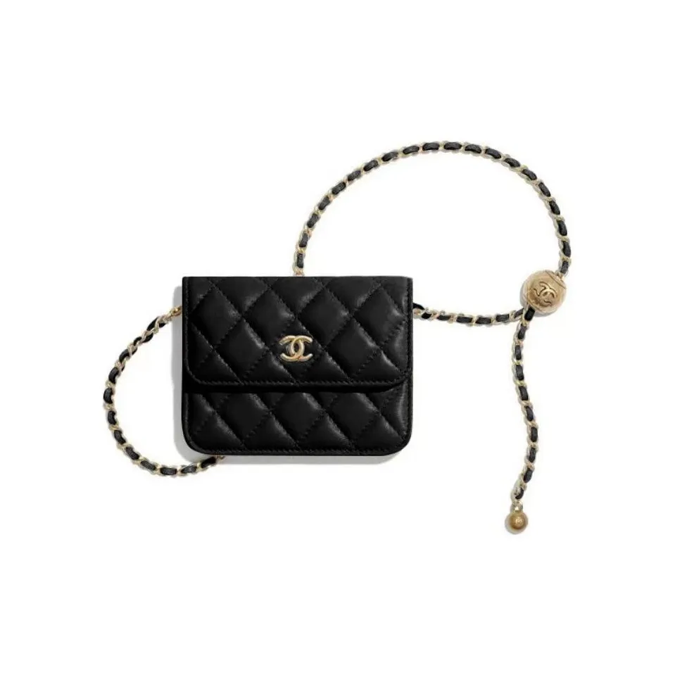 CHANEL Little Golden Ball Sheepskin Coin Purse, Fanny Pack, Shoulder Bag, Crossbody Bag Women's Black