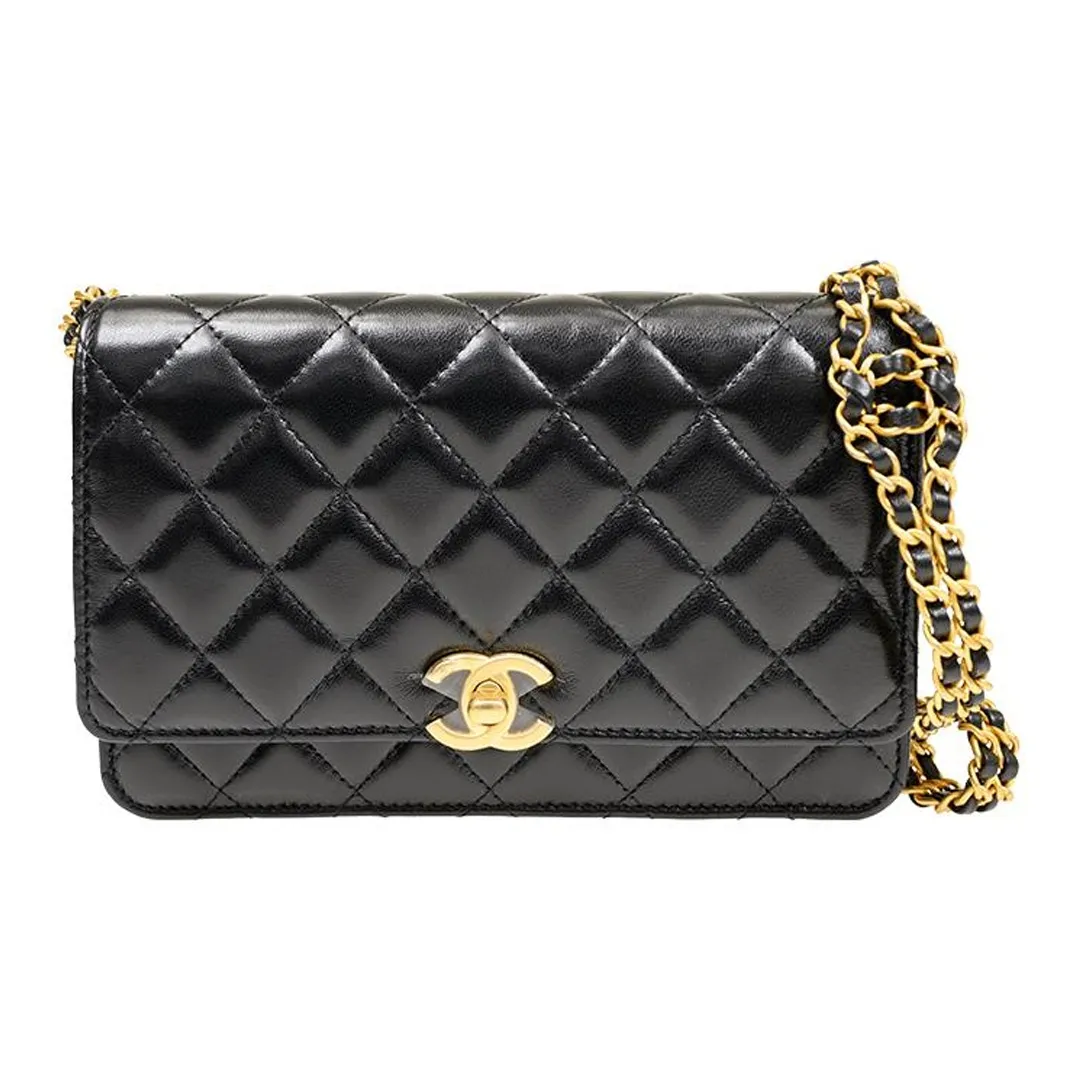 CHANEL Lambskin Shoulder Bag, Crossbody Bag, Wallet Women's Black