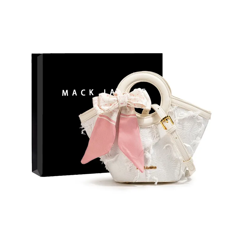 MACKJANICE Canvas Tote One Shoulder Handbag Women's Fringe White