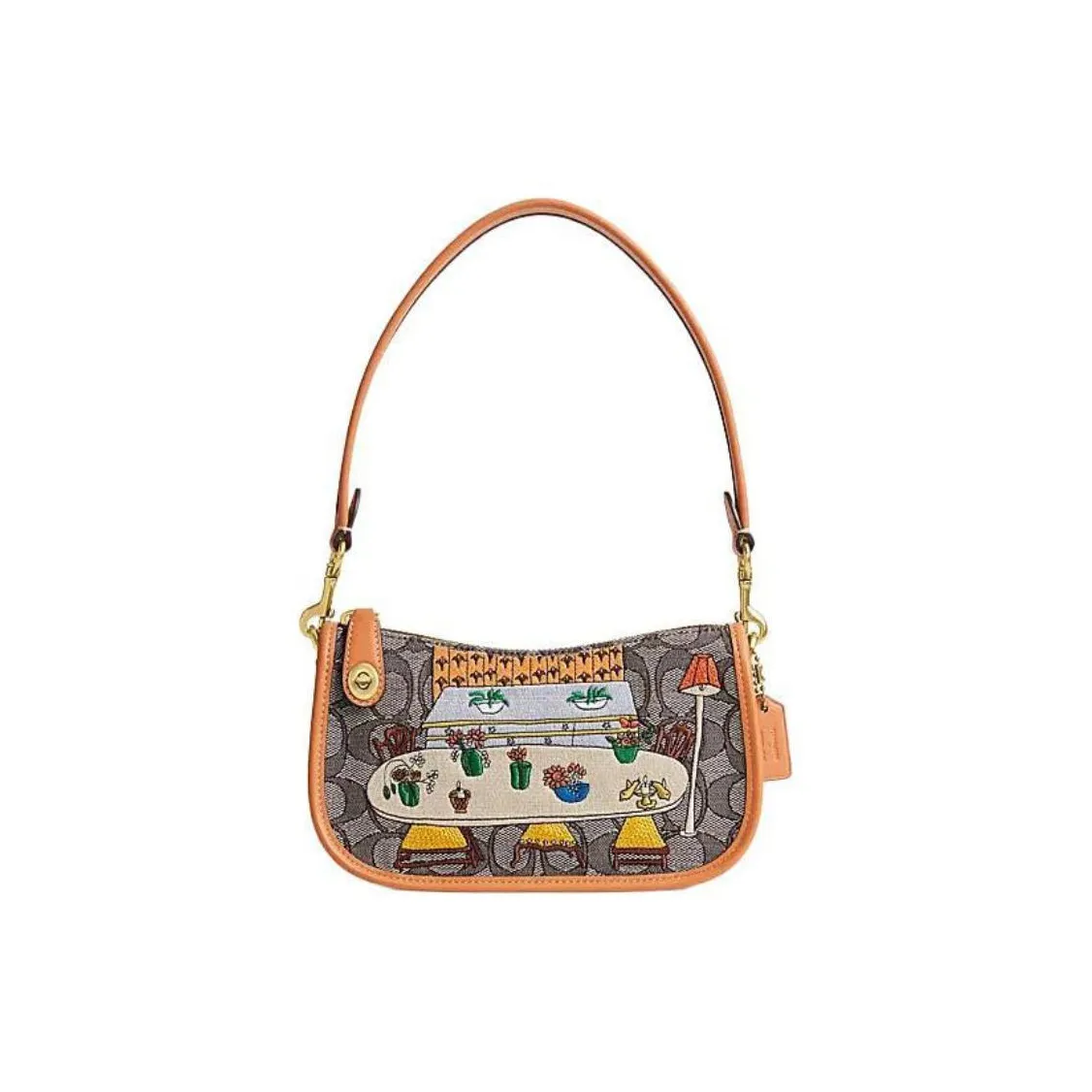 COACH Observed By Us Collaboration Swinger Fabric With Cow Leather Shoulder Bag Handbag Mahjong Women's Oak Maple