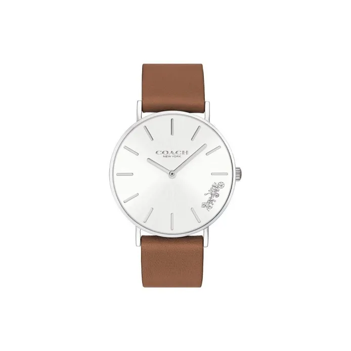 COACH Наручные часы Кварцевый механизм Кожаный ремешок 36 мм Серебристый циферблат Женские часы