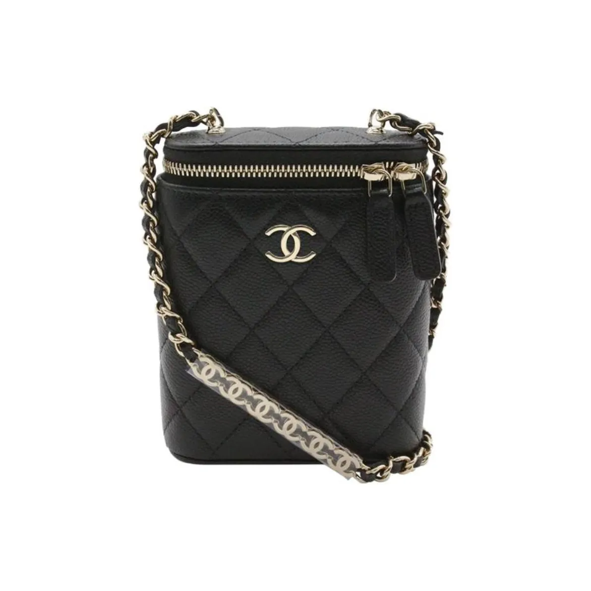 CHANEL Grain Cow Leather Makeup Bag Chain Bag Makeup Case Women's Black