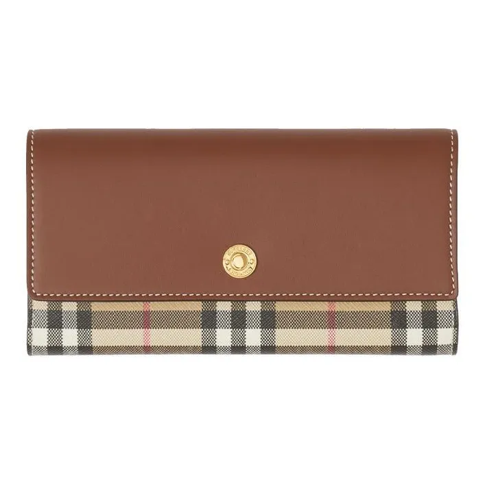 Burberry Винтаж Полиуретан Клатч Кошелек для Карт Женские Бежевый и Коричневый