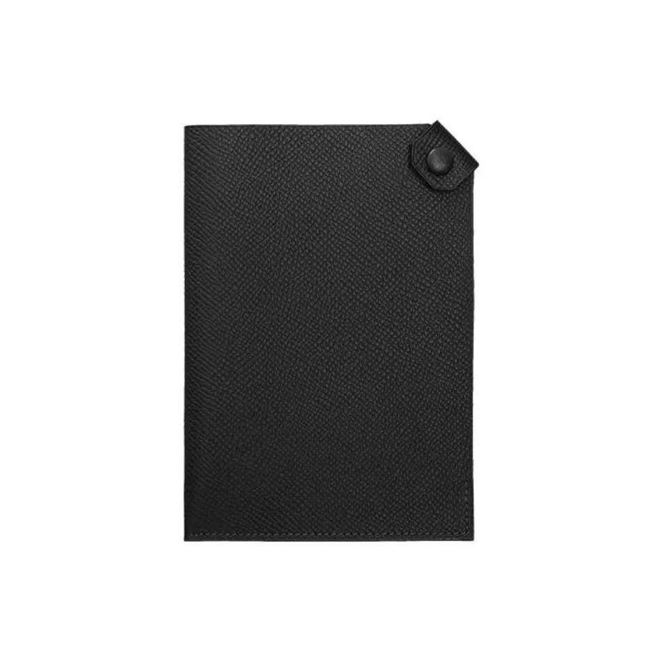 hermes Bangle Tarmac Leather Passport Clip Wallet Women's Black