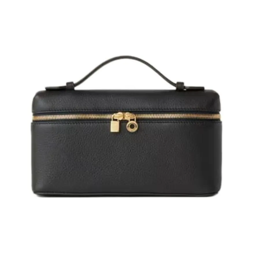 Loro Piana ExtraPocket Leather Makeup Bag Small Square Bag One Shoulder Handbag Women's Black