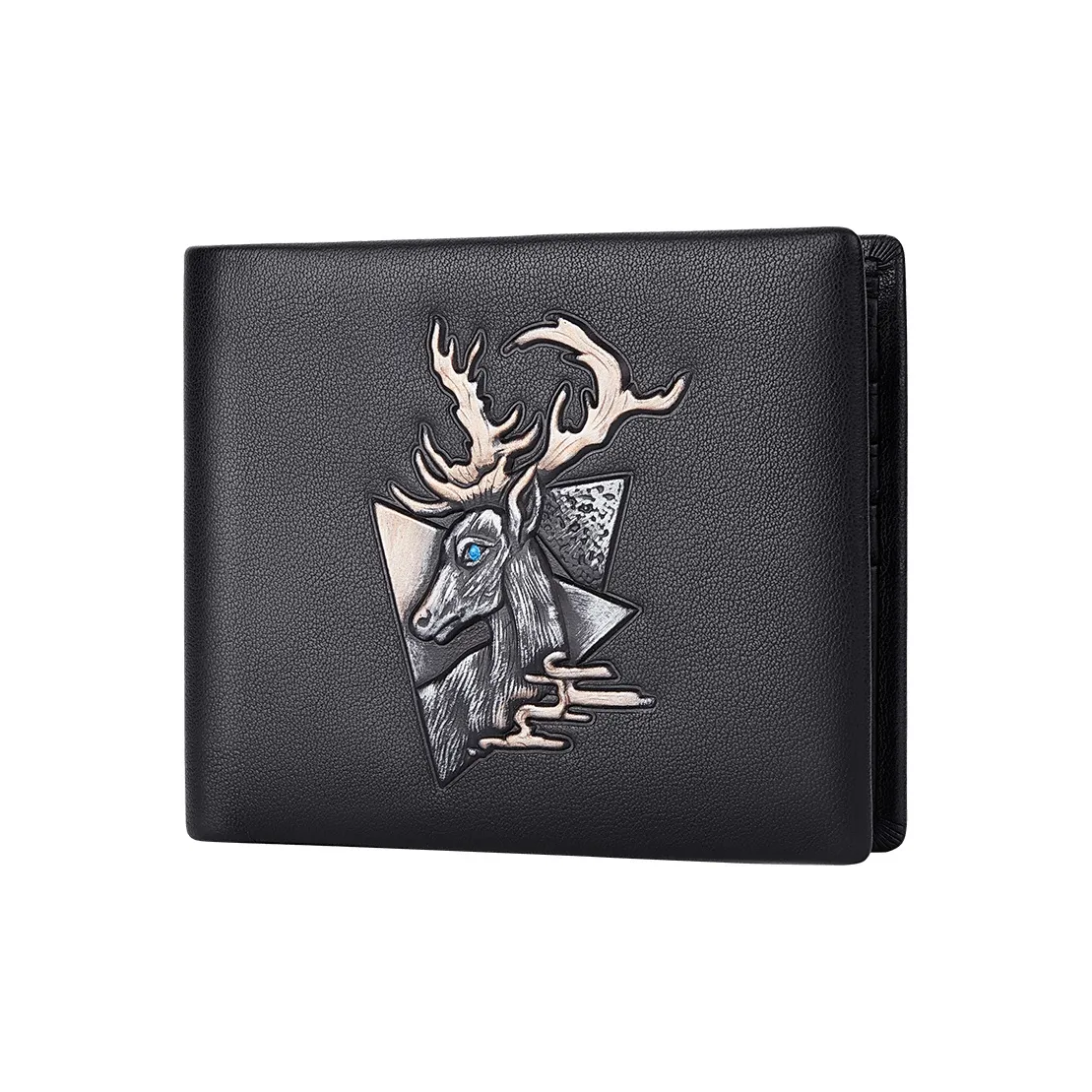BISON DENIM Cow Leather Wallet Card Holder Wallet Men's Black