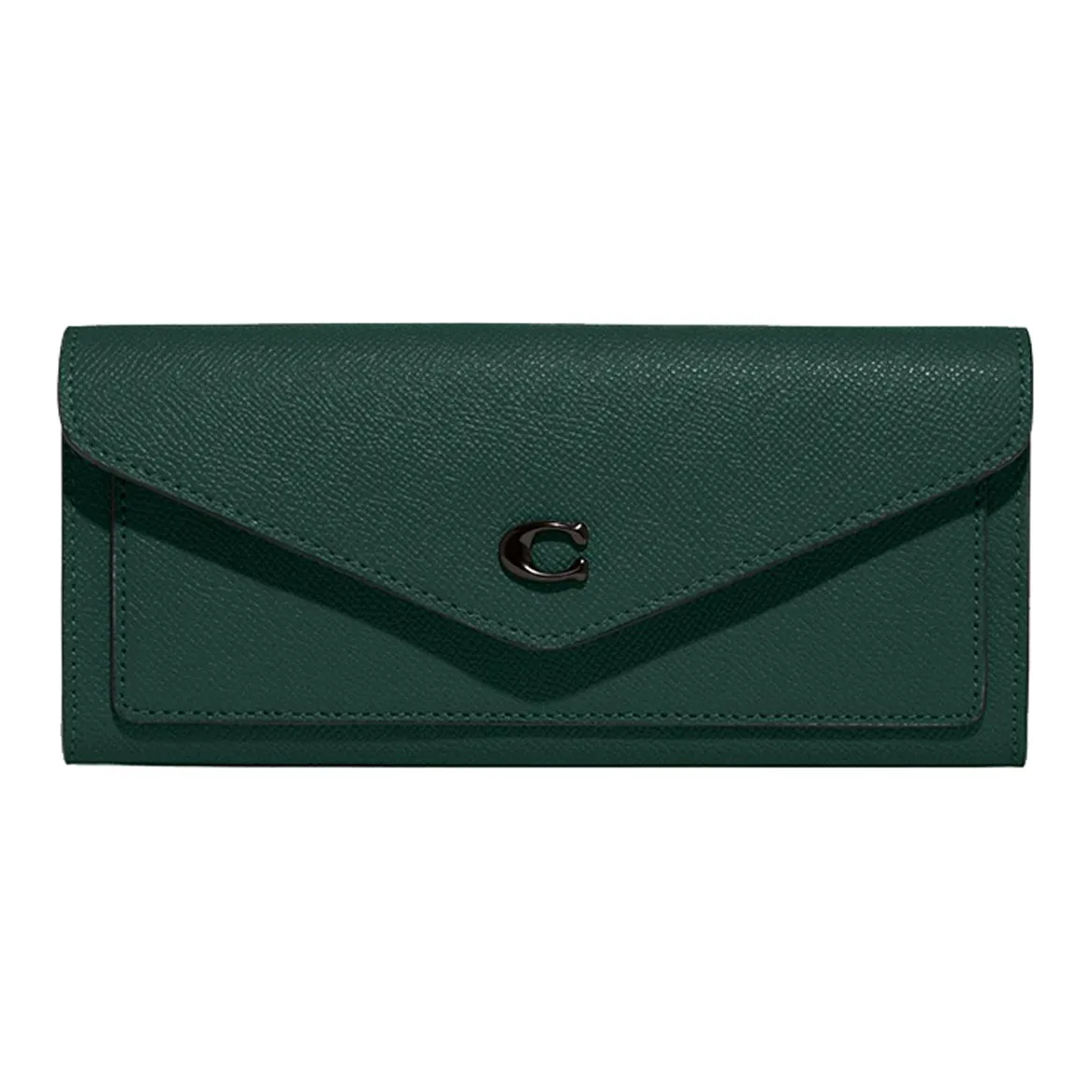 COACH Wyn Cross-Stitch Leather Coin Purses Wallets Women's Dark Green