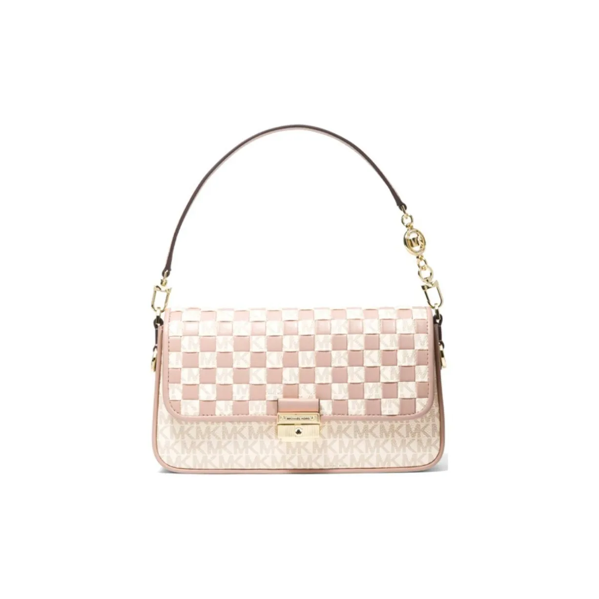 MICHAEL KORS Bradshaw Cow Leather Shoulder Bag Baguette Bag Shoulder Bag Small Size Women's Vanilla White & Pink