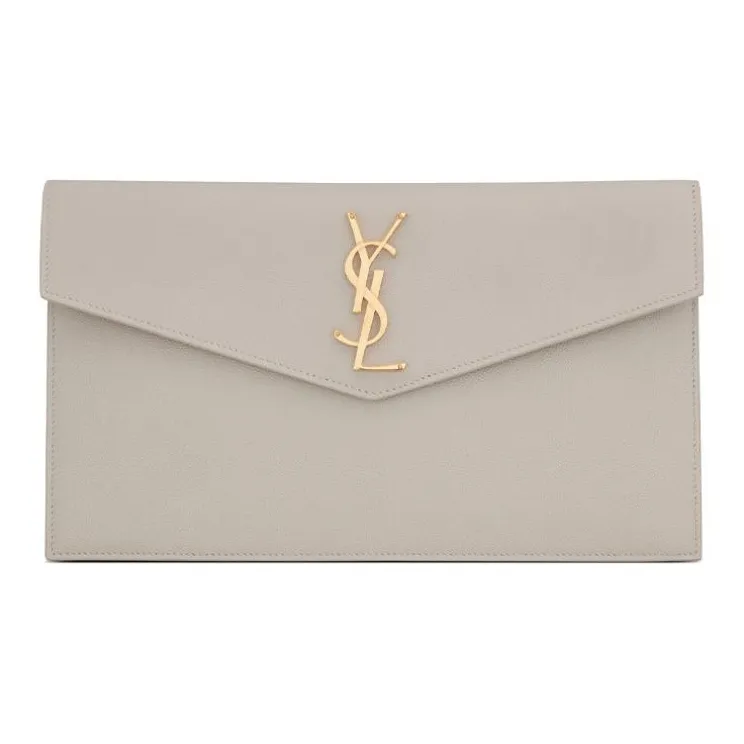 SAINT LAURENT UPTOWN Cow Leather Envelope Bag, Clutch Trumpets Women's Vintage White