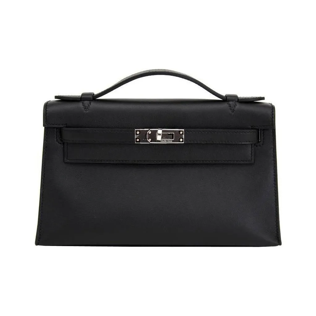 HERMES Mini Kelly Swift Leather Kelly Bag Handbags Women's 89 Noir Black