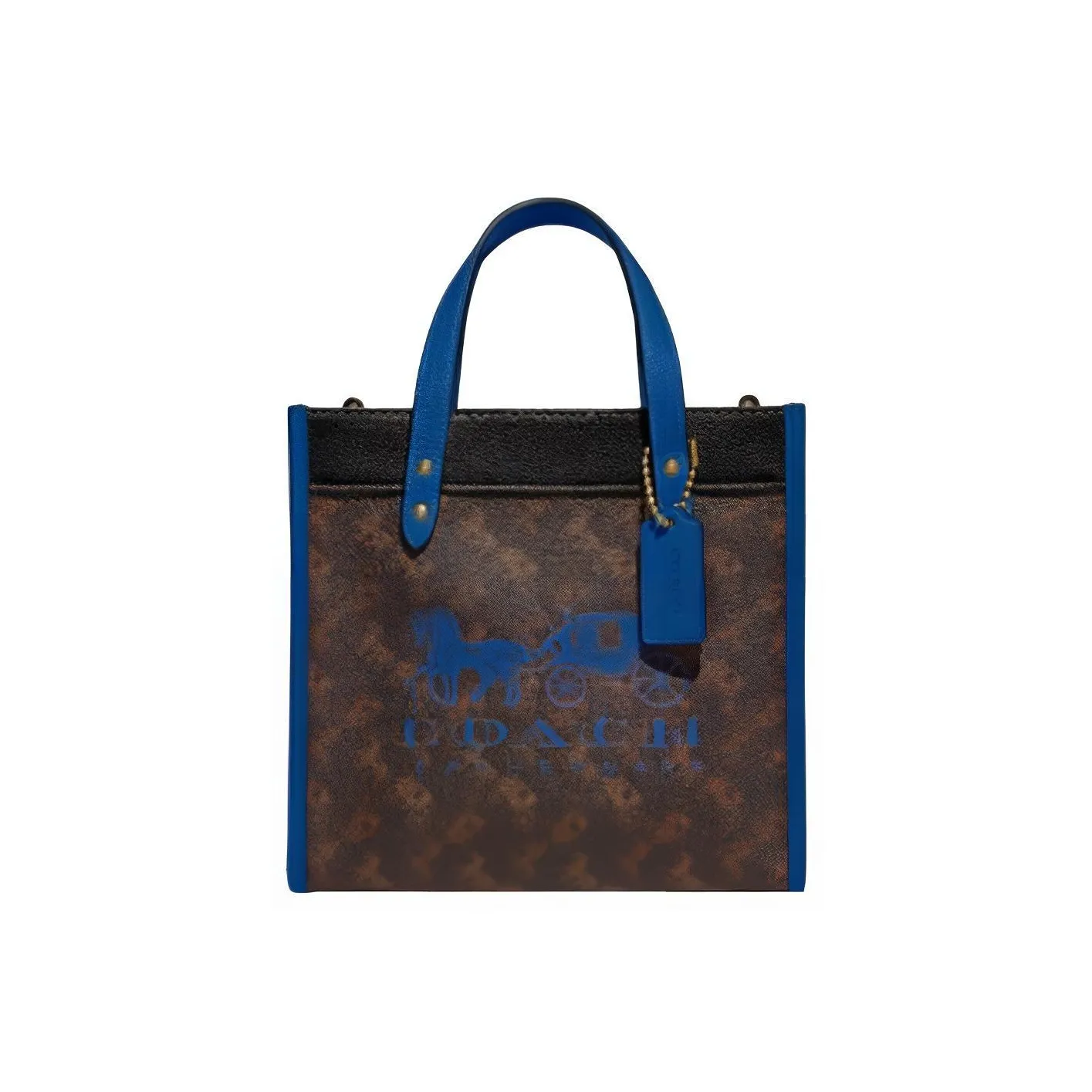 COACH Field Pebbled Leather Tote Bag, Shopping Bag, Handbag, Shoulder Bag, Crossbody Bag Trumpets Women's Black & Blue