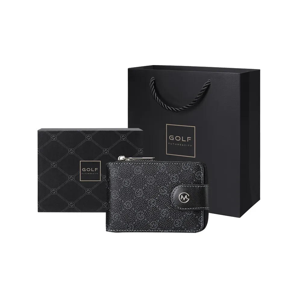GOLF Synthetic Leather Key Pouch Driver's License Case Coin Purse Accordion Card Holder Trumpets Men's Black