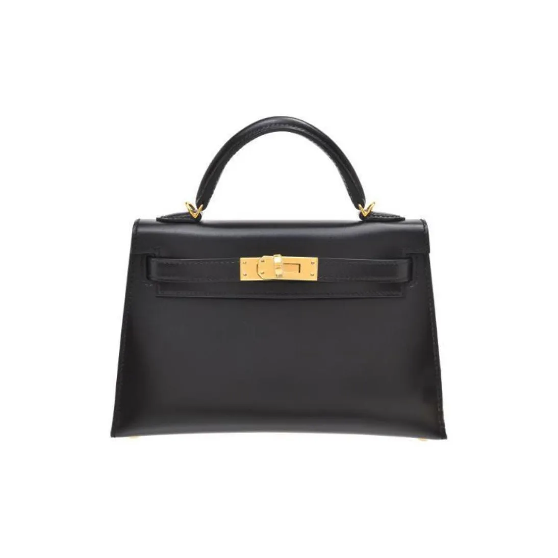 HERMES Mini Kelly 2nd Generation Box Leather Kelly Bag, Shoulder Bag, Crossbody Bag, Handbag Mini Women's Noir Black