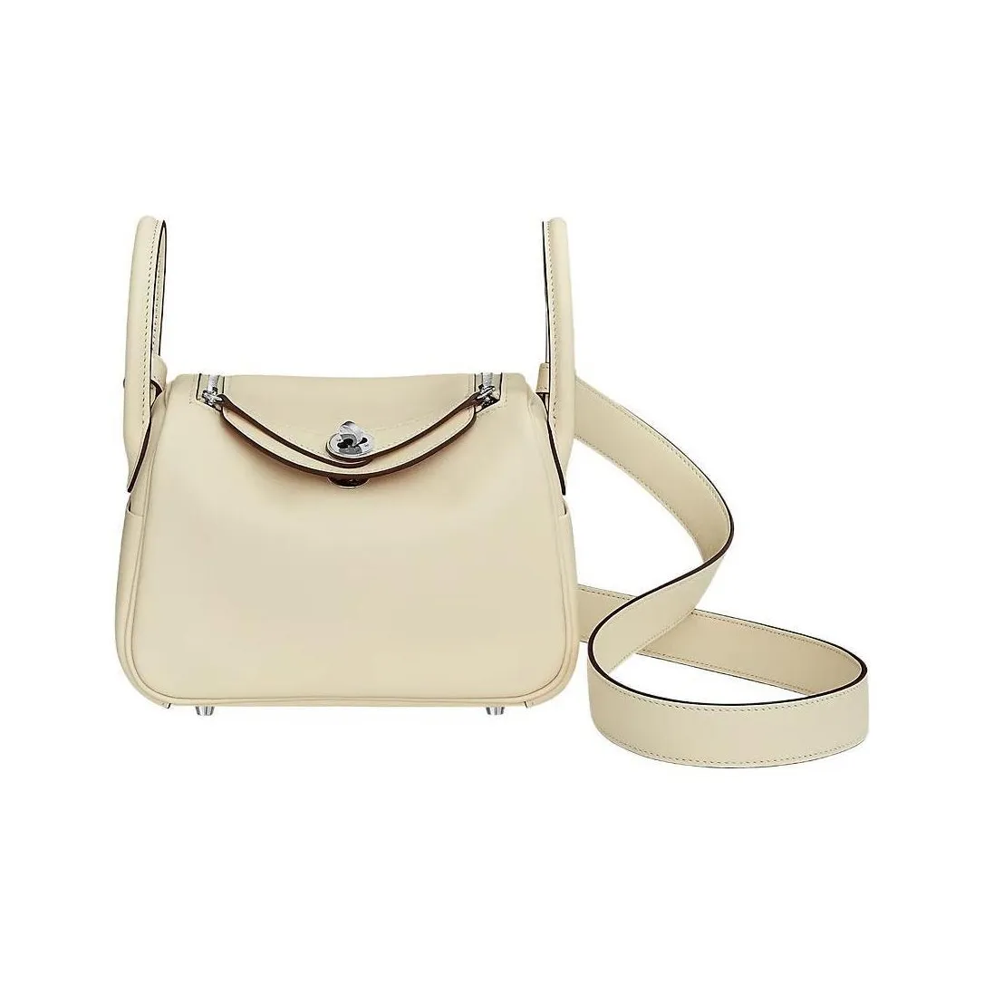 HERMES Lindy Swift Calfskin Handbag Shoulder Bag Crossbody Bag Mini Women's Cream White/Lemon