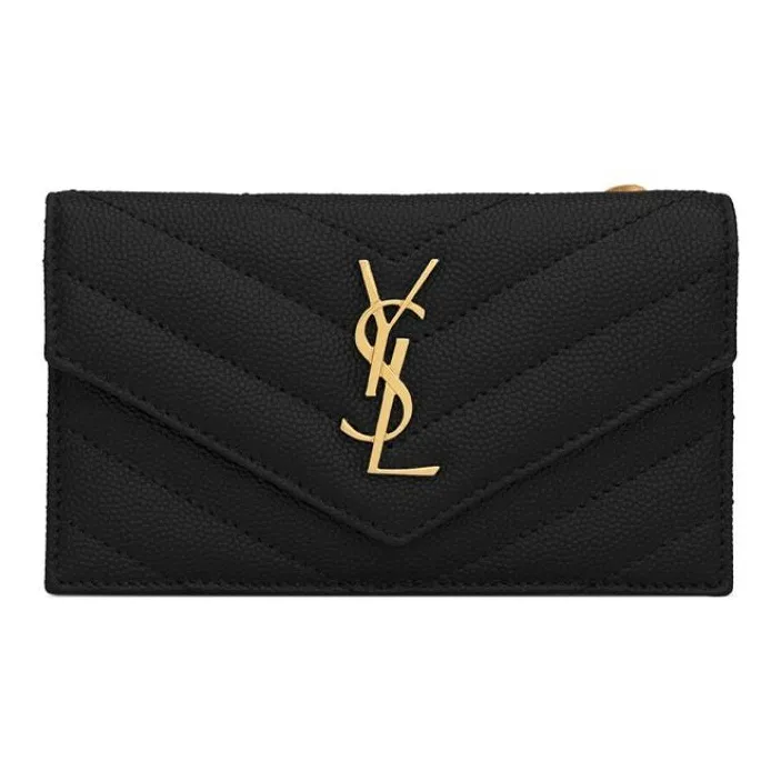 SAINT LAURENT Monogram Cow Leather Coin Purses Card Holders Women's Black