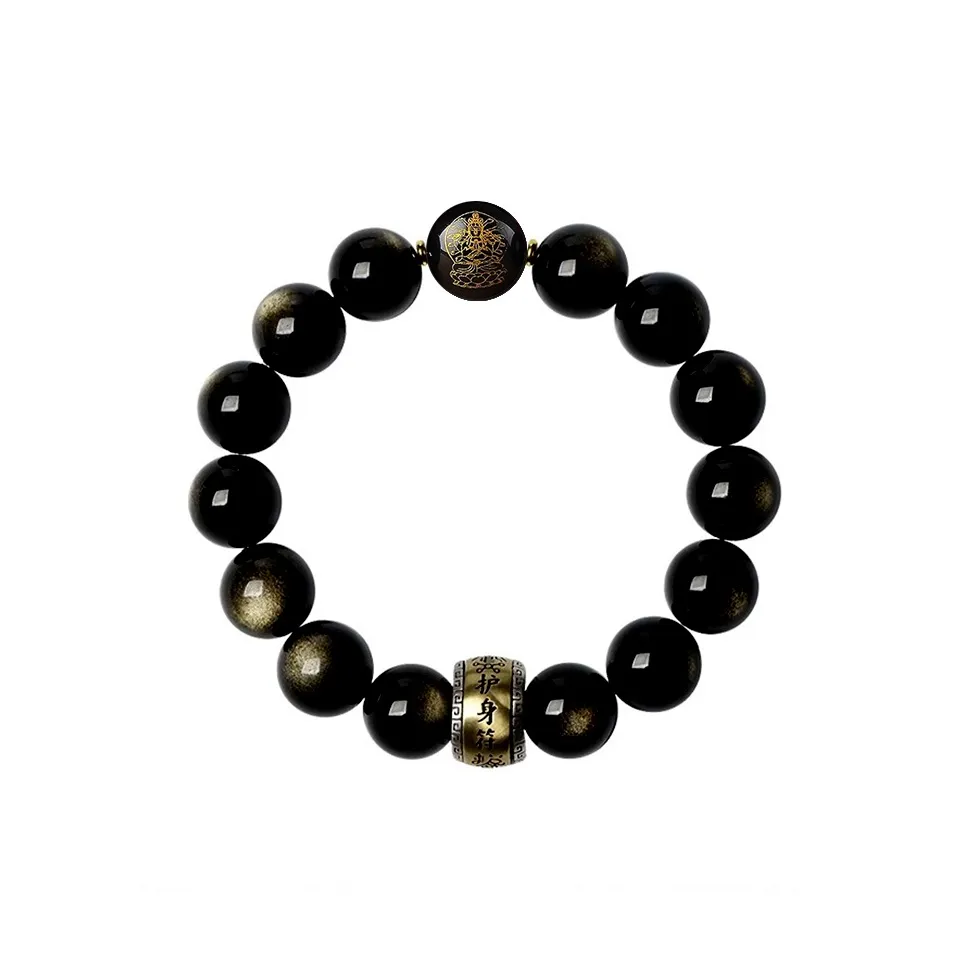 Qing Yi Золотой SHEEN Обсидиан Браслеты Унисекс