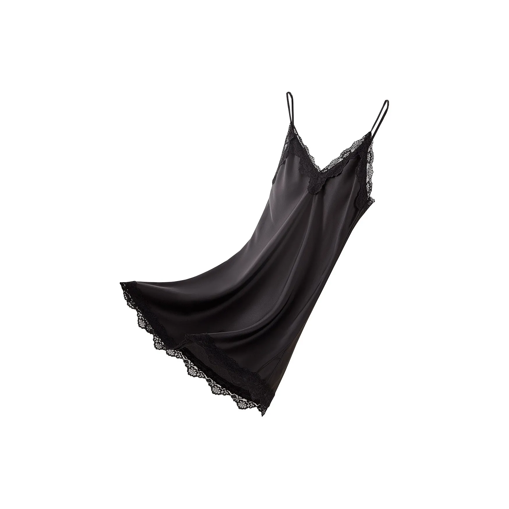 MIIOW Nightgown Comfortable Skin Friendly Slim Fit, Simple And Elegant French Style Women's Black