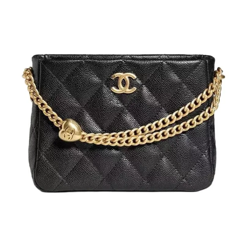 CHANEL Grain Embossed Cow Leather Hobo Bag Tote Bag Shopping Bag Shoulder Bag Crossbody Bag Small Size Unisex Black