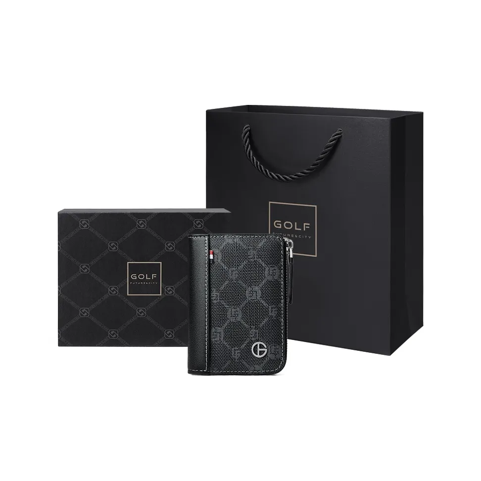 GOLF With Cow Leather Wallet, Coin Purse, Document Bag, Accordion Card Holder Trumpets Men's Black