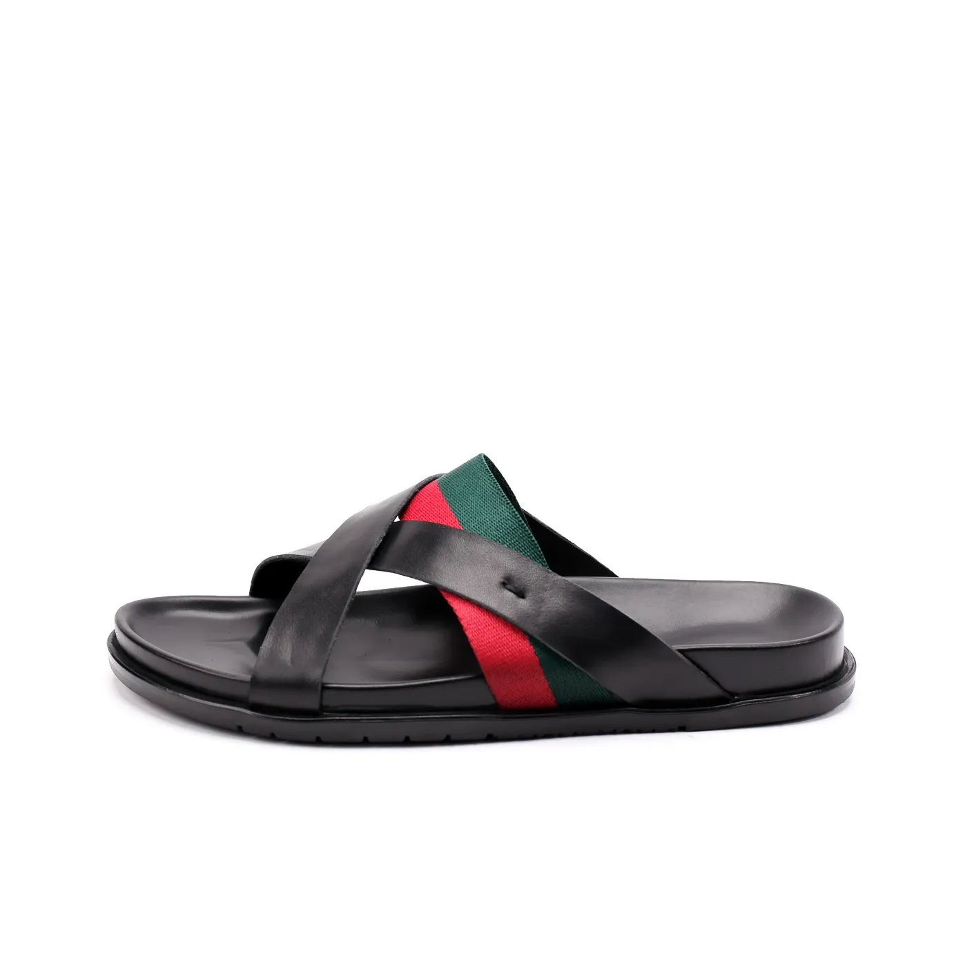 Brounvanm Slip Resistant Slide Slippers Men's Red Green Woven