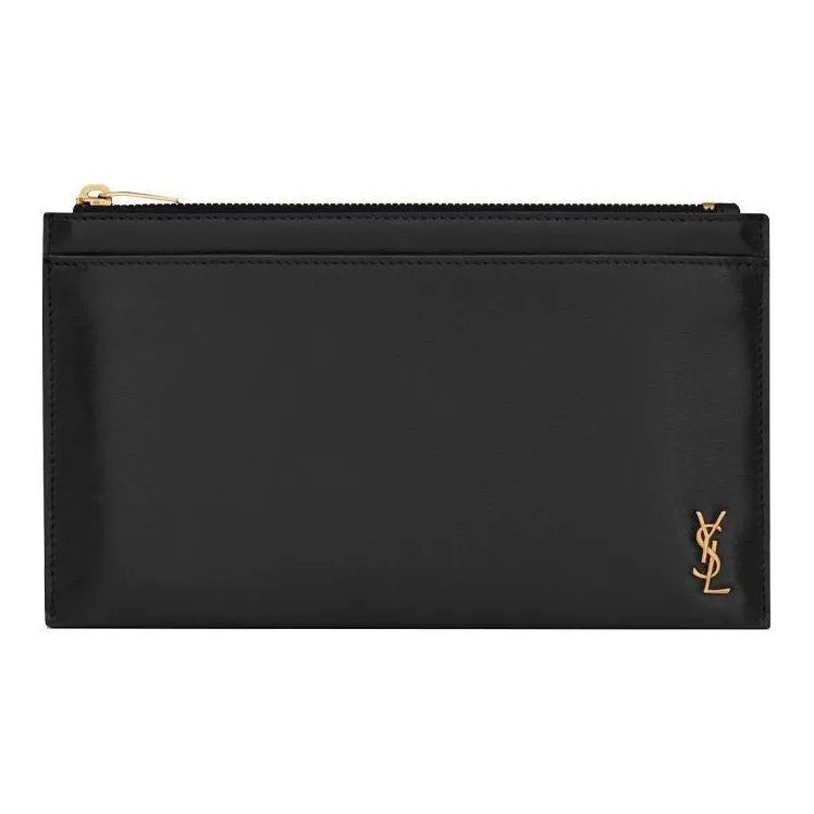 SAINT LAURENT Calfskin Shinny Leather Bill Pocket Clutch Regular Men's Black