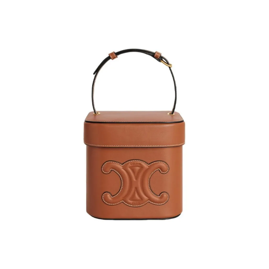 CELINE Cow Leather Box Bag, Crossbody Bag Medium Size Women's Tawny/Caramel
