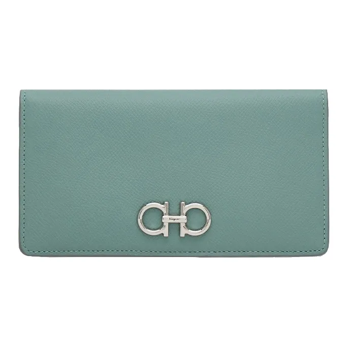 Ferragamo Gancini Hammered Телячья кожа Кошелек Большой Женские Озерно-голубой