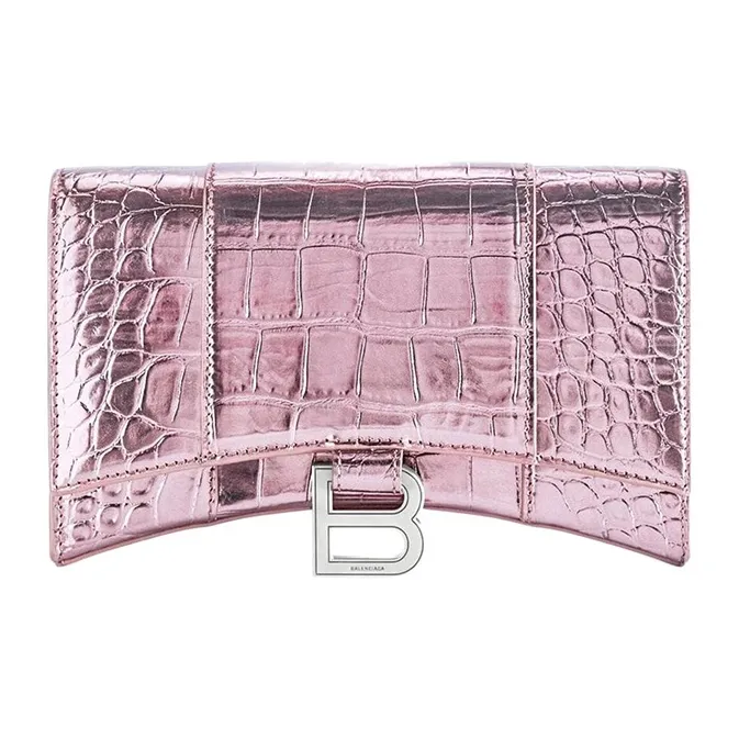 Balenciaga Hourglass Cow Leather Wallet Women's Pink